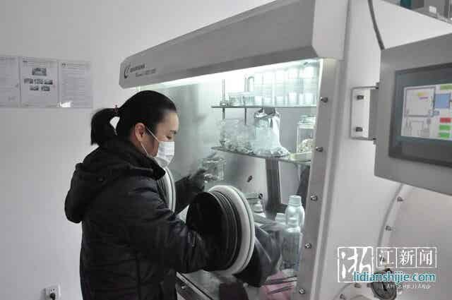 工作人員在無水無氧狀態(tài)下測(cè)試電池性能